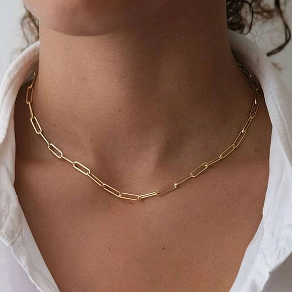 Paper Clip Gold Plated Minimalist Chain Link Necklace - Picture 1 of 4